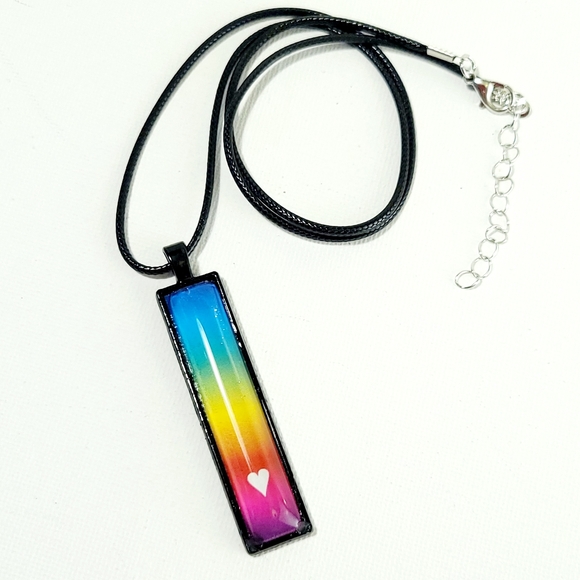 Jewelry - RAINBOW HEART Vertical Pendant Necklace